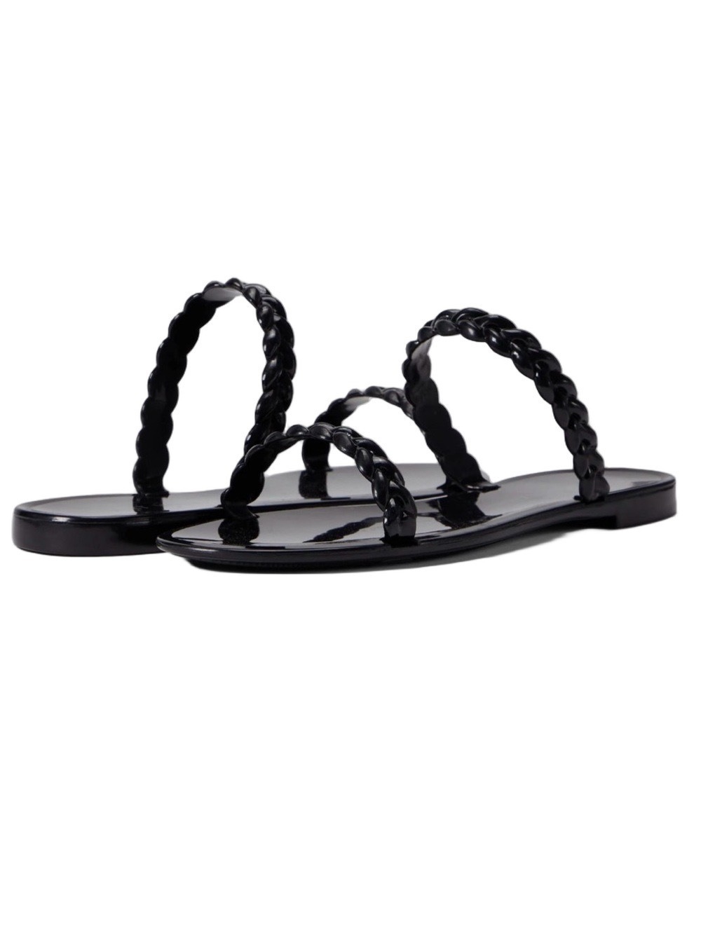 Stuart Weitzman black Braida slip on 2 strap flat quiet luxury jelly sandals 8